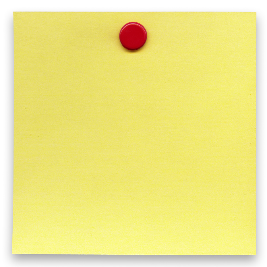 High resolution pinned post-it note on white background
